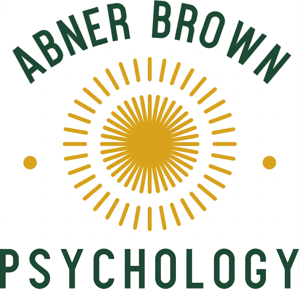 Abner Brown Psychology logo featuring a sunburst design.
